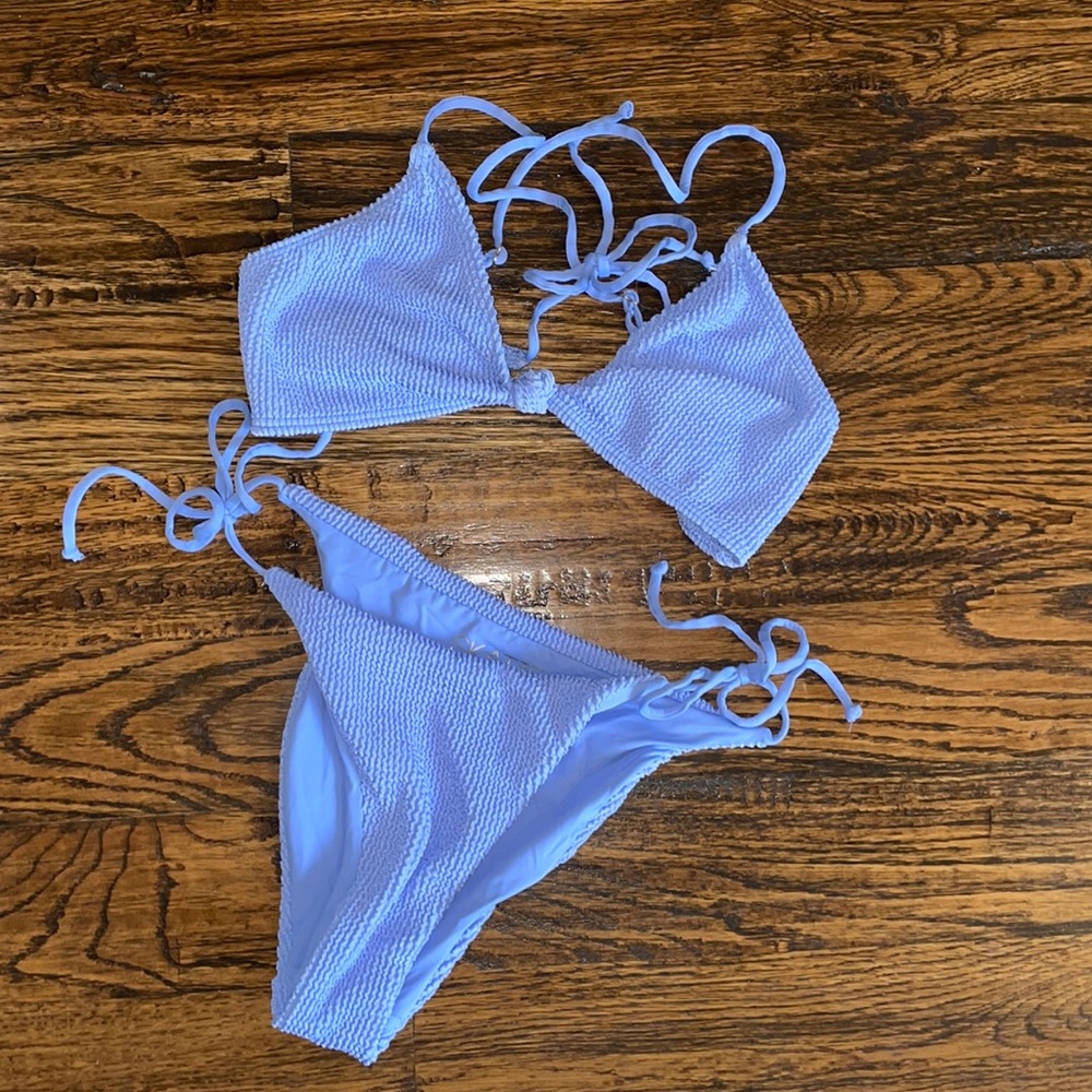 Skatie Bikini Set. Sarah Top (Small) and Vera Bottoms (XS)— Periwinkle